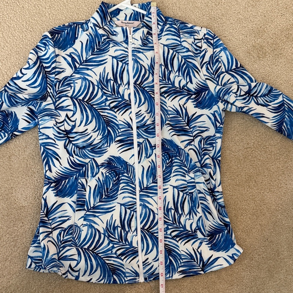 Tommy Bahama Blue and White Palm-Print Golf Shirt - Picture 6 of 6